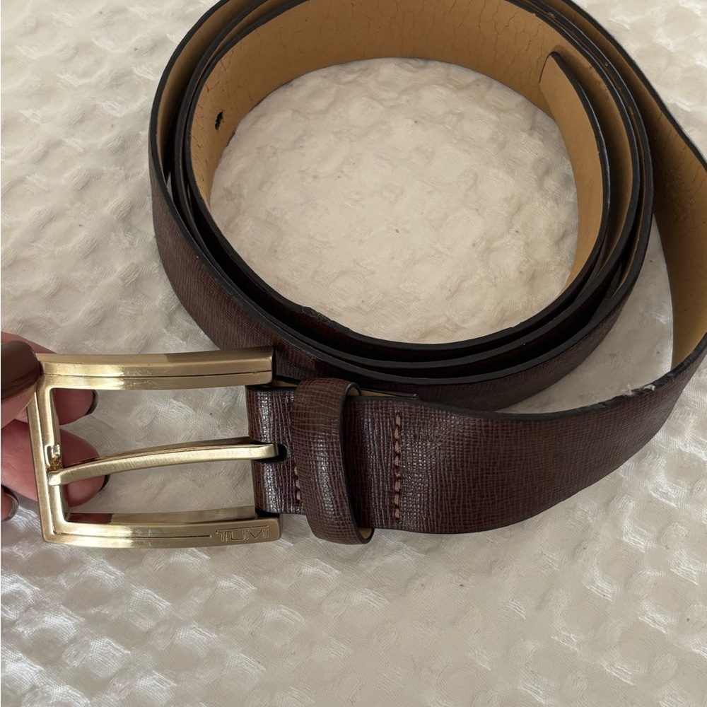 TUMI Dark Brown Belt with Gold-Tone Buckle -MEN'S - Picture 3 of 9